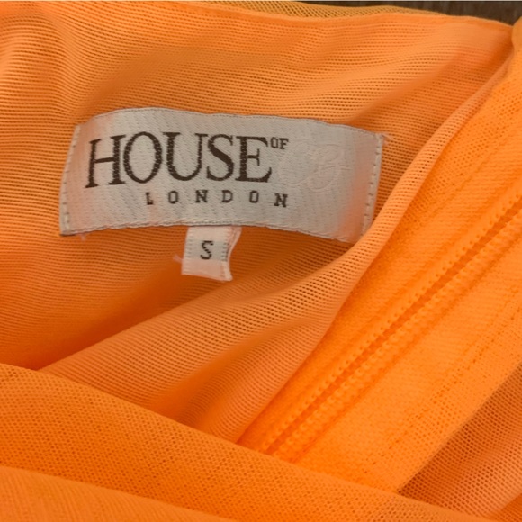 HOUSE OF CB ELLA TANGERINE RUCHED ORGANZA MESH MINI DRESS SMALL - Picture 4 of 7